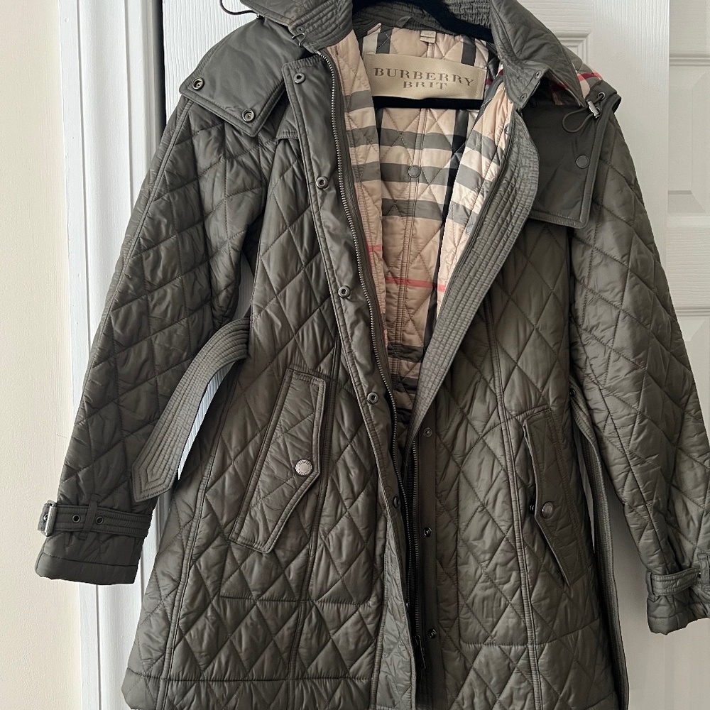 Burberry Quilted Belted Jacket in Green
